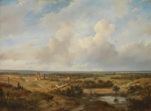 View of the Dunes with the Ruins of Brederode Castle near Santpoort Oil painting by Andreas Schelfhout