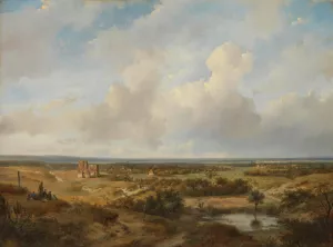 View of the Dunes with the Ruins of Brederode Castle near Santpoort Oil painting by Andreas Schelfhout