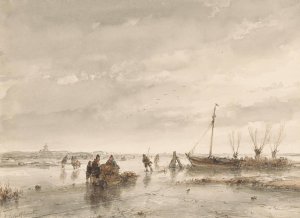 Winterlandschap met bevroren meer by Andreas Schelfhout Oil Painting