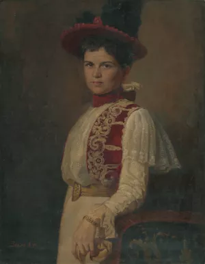 Portrait of a young lady in a hat by Andrej Baca Oil Painting