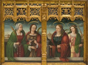 Saints Apollonia, Lucy and Barbara and another Holy Martyr by Andres De Melgar Oil Painting