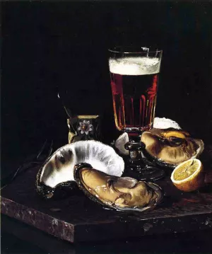 Still Life with Beer and Oysters by Andrew J. H. Way Oil Painting