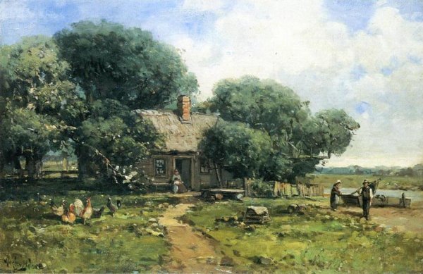 Main Product Photo of A Farm Along the River Painting by Andrew W. Melrose