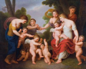 A fight between putti by Andries Cornelis Lens Oil Painting
