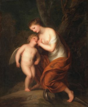 Cupid nurtured by Hope by Andries Cornelis Lens Oil Painting