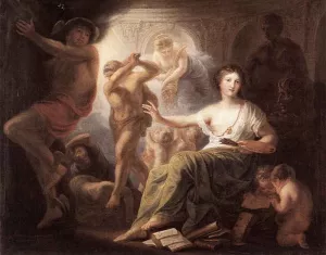 Hercules Protects Painting from Ignorance and Envy by Andries Cornelis Lens Oil Painting