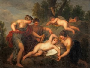 The Disarming of Cupid by Andries Cornelis Lens Oil Painting