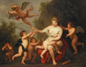 Venus Chastising Cupid by Andries Cornelis Lens Oil Painting