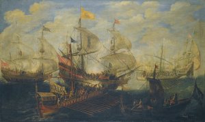 A Naval Battle Between Turks And Christians by Andries Van Eertvelt Oil Painting