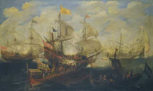 A Naval Battle Between Turks And Christians by Andries Van Eertvelt Oil Painting
