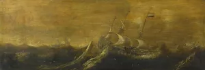 Ships in a Storm by Andries Van Eertvelt Oil Painting