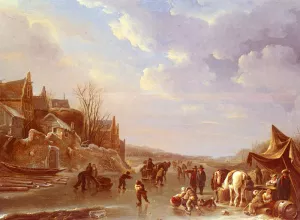 A Winter Scene In Holland by Andries Vermeulen Oil Painting