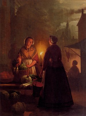 The Vegetable Market At Night by Andries Vermeulen Oil Painting
