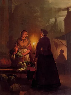 The Vegetable Market At Night by Andries Vermeulen Oil Painting