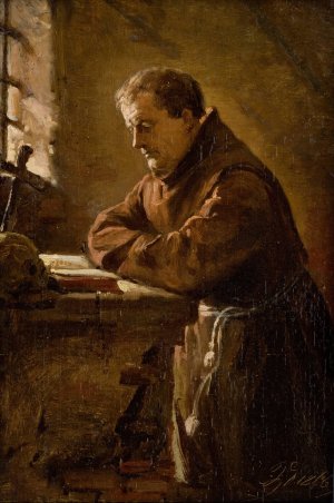 Praying Monk by Andrzej Bronislaw Grabowski Oil Painting