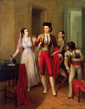 Francisco Montes, 'Paquiro', before a Bullfight. The Bullfighter's Farewell Oil painting by Angel Maria Cortellini Hernandez