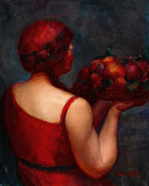 Basket of Plenty  by Angel Zarraga - Hand-Painted Oil Painting Reproduction