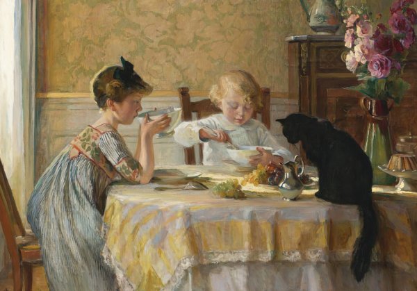Snack Time by Angele Blanche Denvil - Hand-Painted Oil Painting Reproduction