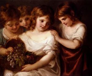 Four Children With A Basket Of Fruit by Angelica Kauffmann - Oil Painting Reproduction