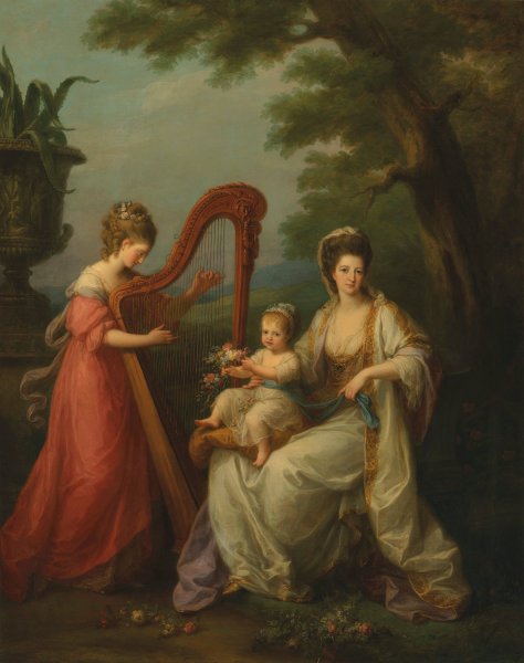 Main Product Photo of Group portrait of Lady Elizabeth Smith-Stanley, Countess of Derby, with her infant son Edward, later 13th Earl of Derby, and her half-sister, Lady Augusta Campbell Painting by Angelica Kauffmann