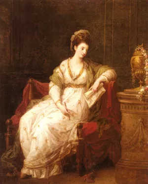 Portrait of Louise Henrietta Campbell, Later Lady Scarlett, as The Muse of Literature by Angelica Kauffmann Oil Painting