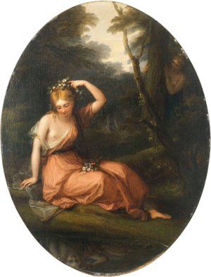 Silvia, decorating herself with flowers while observed by Daphne by Angelica Kauffmann Oil Painting