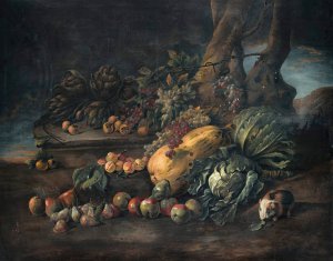 Still life of vegetables on a forest floor by Angelo Maria Rossi Oil Painting