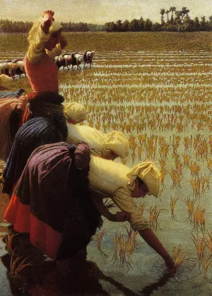 In the Rice Fields Oil painting by Angelo Morbelli