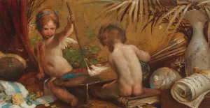 Allegory of Painting by Angelo Trentin Oil Painting