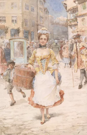 Junge Frau mit Hutschachtel by Angelo Trentin Oil Painting