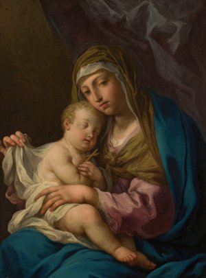 Madonna with sleeping Child Jesus by Angelo Trevisani Oil Painting
