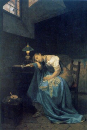 A Tired Seamstress by Angelo Trezzini Oil Painting