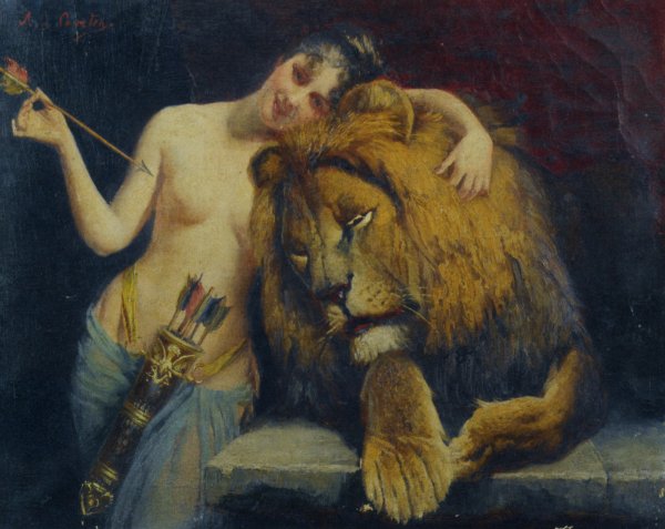 Main Product Photo of The Godess Diana with a Lion Painting by Angelo Von Courten
