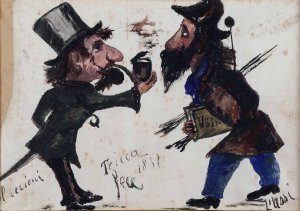 Caricature di Cecioni e Ussi by Angiolo Tricca Oil Painting