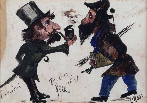 Caricature di Cecioni e Ussi  by Angiolo Tricca - Hand-Painted Oil Painting Reproduction