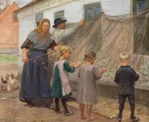 Fiskegarnene redes by Anna Ancher Oil Painting
