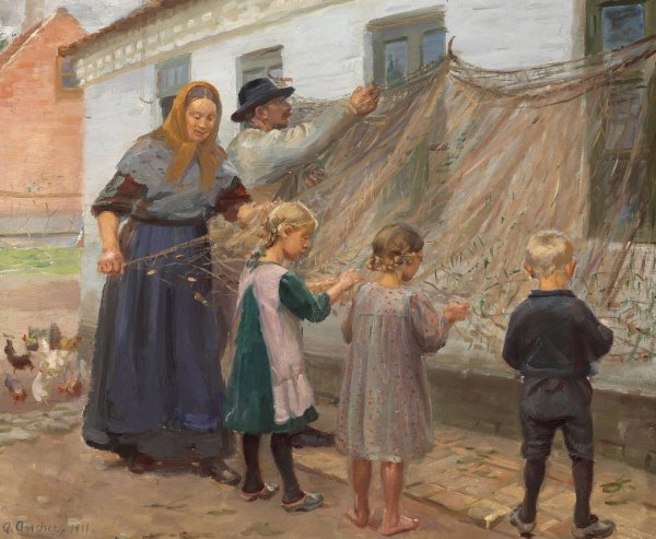 Fiskegarnene redes  by Anna Ancher - Hand-Painted Oil Painting Reproduction