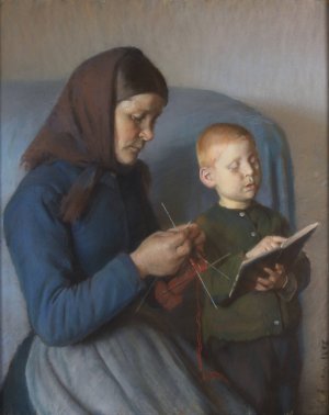 Lektien gennemgaes by Anna Ancher Oil Painting