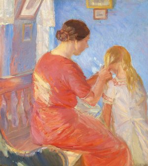 Moderen fletter Barnets Haar by Anna Ancher Oil Painting
