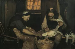 Old couple plucking gulls. Lars Gaihede and old Lene by Anna Ancher Oil Painting