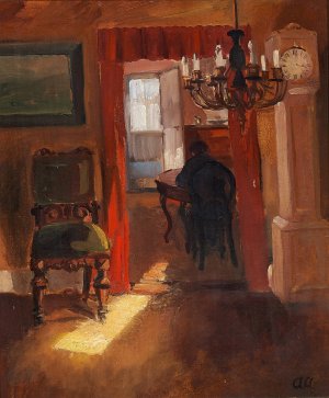 Skageninterior med en solstribe pa gulvet by Anna Ancher Oil Painting