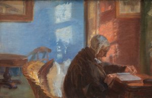 The Artist's Mother Ane Hedvig Brondum in the Red Room by Anna Ancher Oil Painting