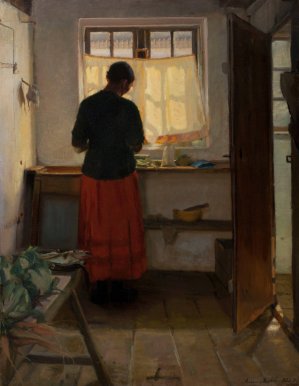 The maid in the kitchen by Anna Ancher Oil Painting