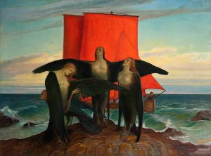 Symbolic scene against the sea by Anna Berent Oil Painting