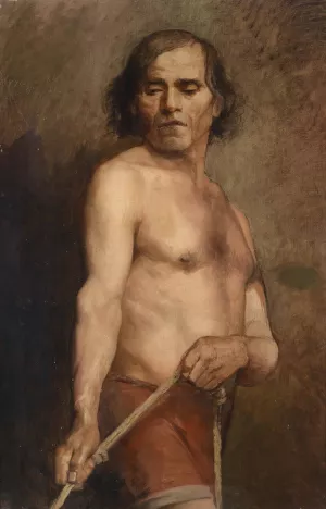A Male Nude Standing by Anna Bilinska-Bohdanowicz Oil Painting