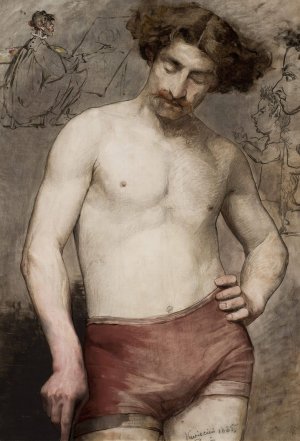 Male semi-nude-study by Anna Bilinska-Bohdanowicz Oil Painting