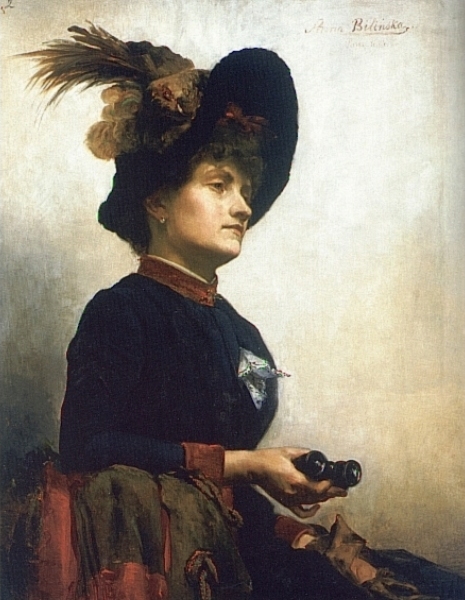 Main Product Photo of Portrait of a Lady with Opera Glasses Painting by Anna Bilinska-Bohdanowicz
