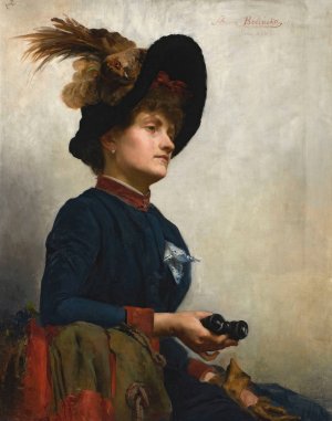 Portrait of a lady with ppera glasses by Anna Bilinska-Bohdanowicz Oil Painting