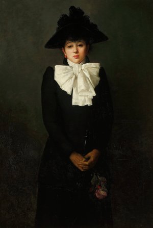 Portrait of a young woman with a rose in her hand by Anna Bilinska-Bohdanowicz Oil Painting