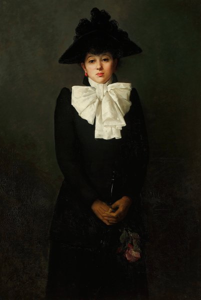 Main Product Photo of Portrait of a young woman with a rose in her hand  Painting by Anna Bilinska-Bohdanowicz